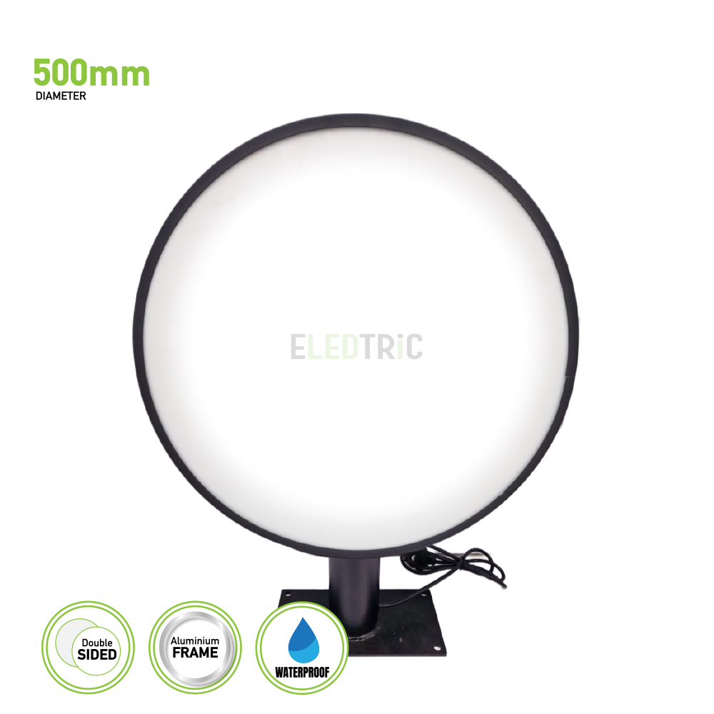 Circular Double Sided Illuminated LED Outdoor Projection Light Box Black or White