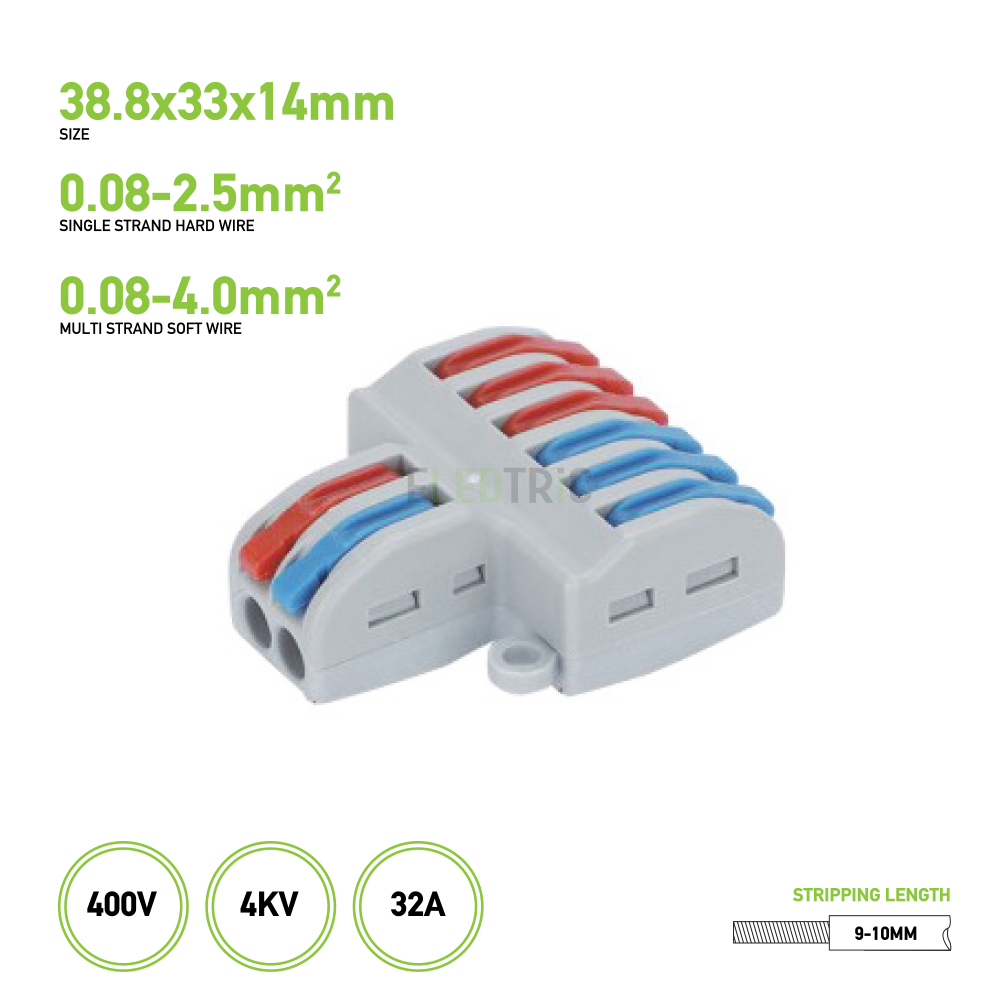 2-in-6-out Splitter Terminal Connector, Live & Neutral