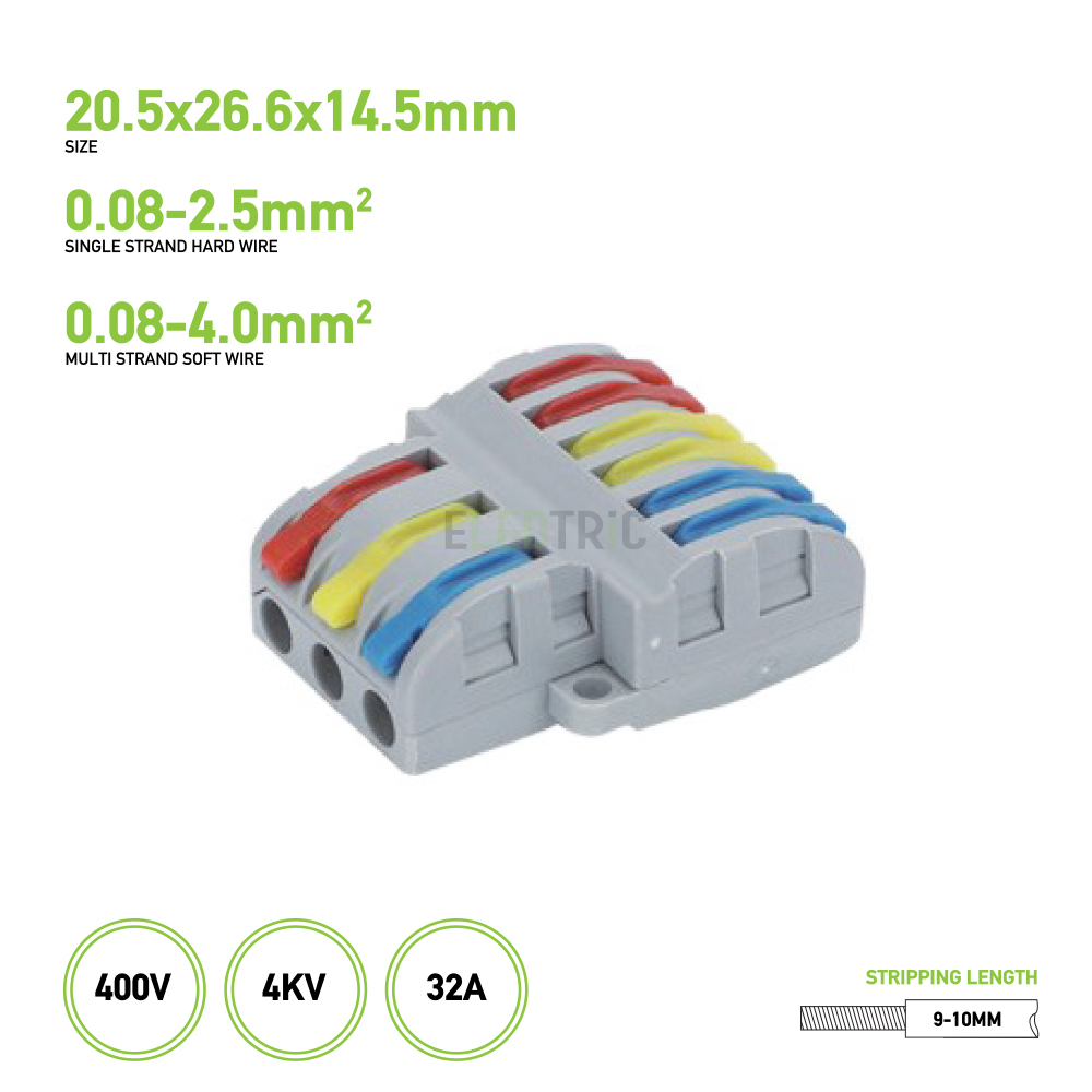 3-in-6-out Splitter Terminal Connector, Live, Neutral & Ground