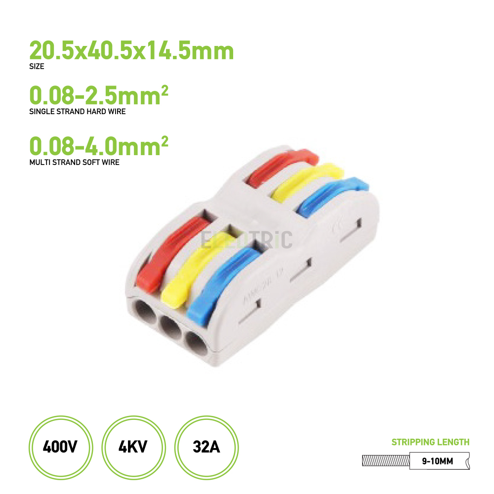 3-in-3-out Splitter Terminal Connector, Live, Neutral & Ground