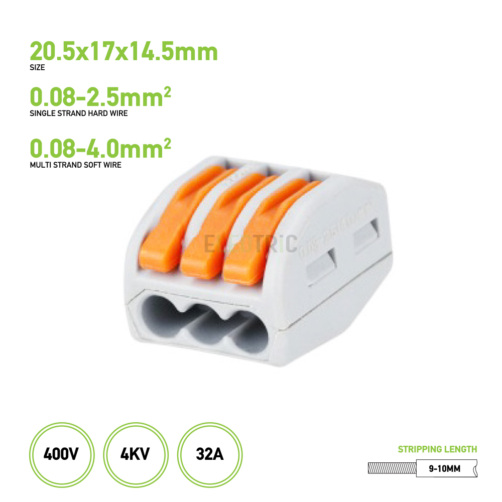 3 Way Spring Level Terminal Block Connector