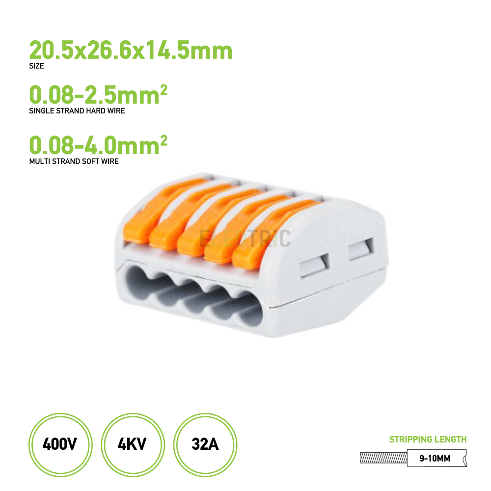 5 Way Spring Level Terminal Block Connector