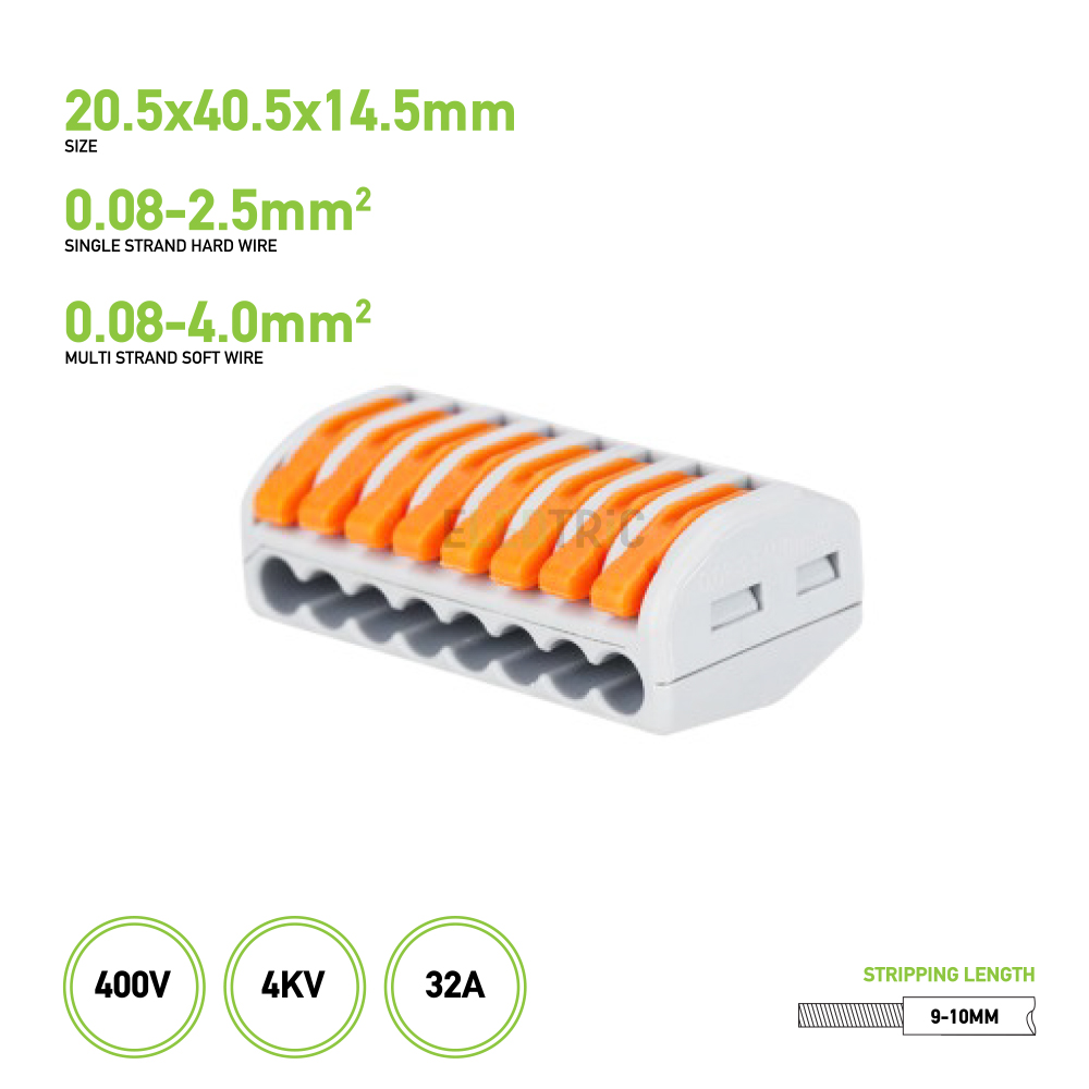 8 Way Spring Level Terminal Block Connector