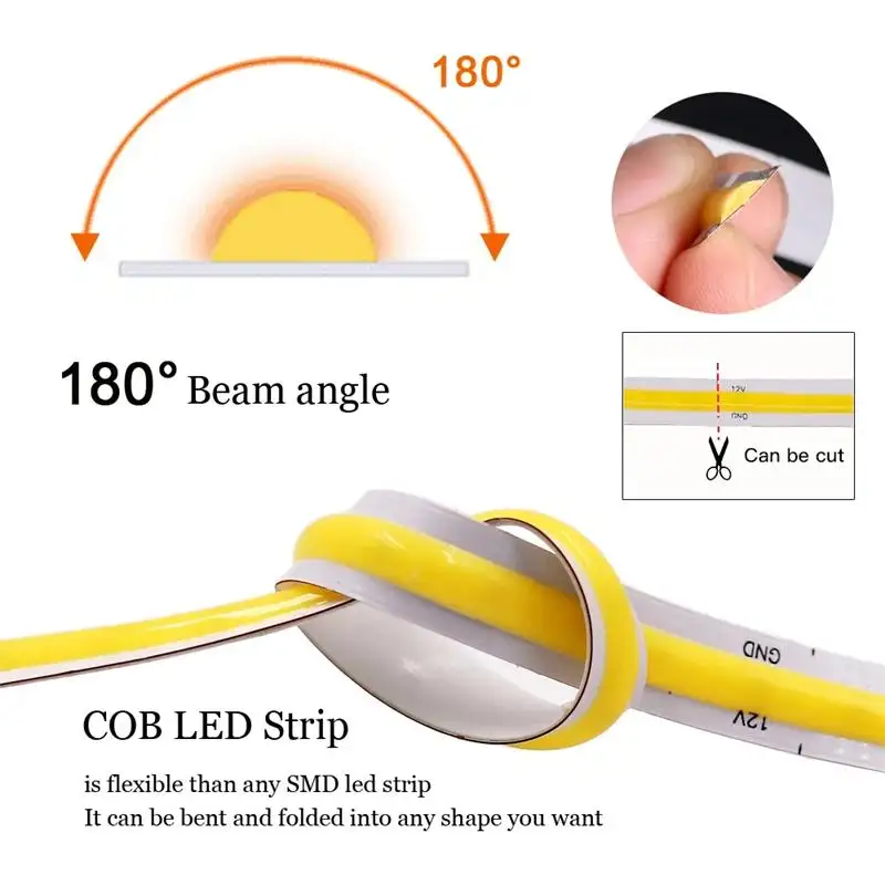 Flexible COB LED Strip Light 5m/Roll, 6x20 Chip Size, 24v, 12W