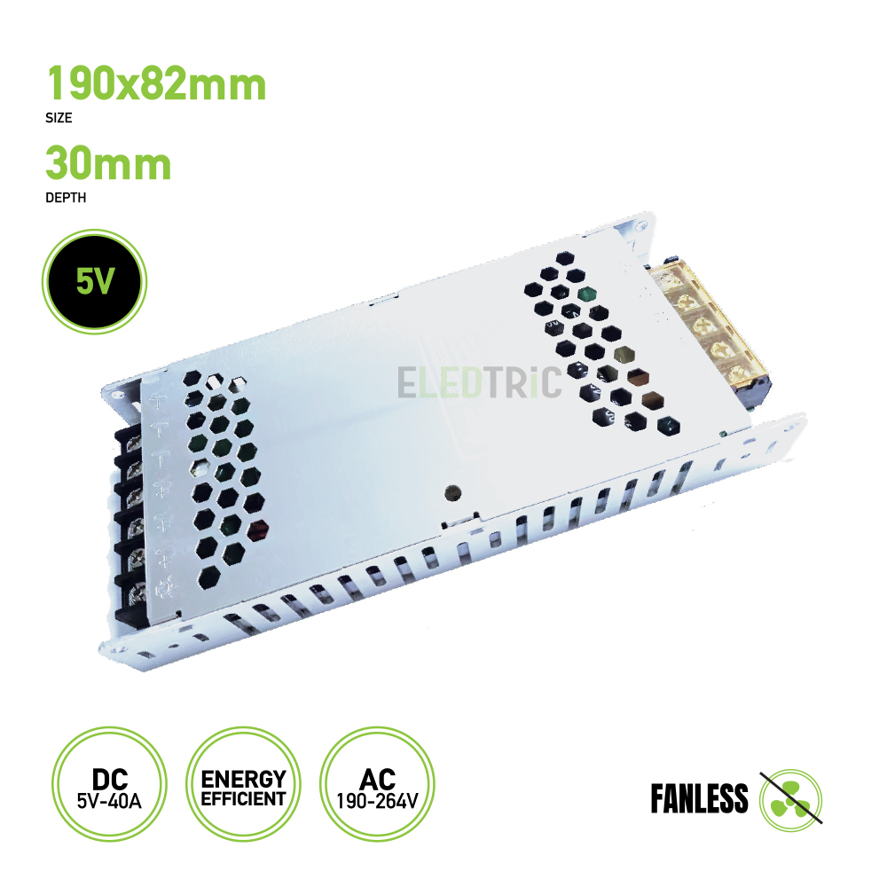 Digital Screen Fanless LED Driver 200W, 5V Energy Efficient 