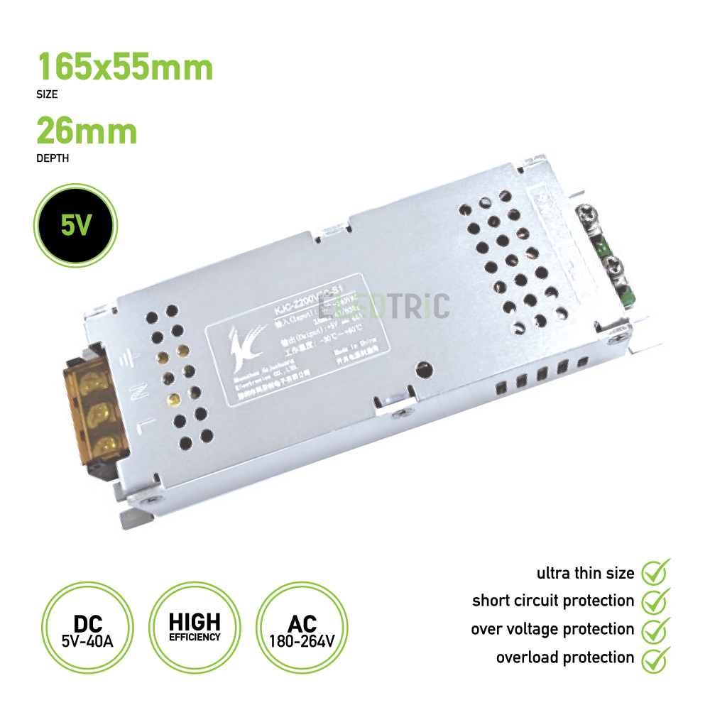 Digital Screen Ultra Thin LED Driver 200W with Overload Protection, Over Voltage Protection & Short-circuit Protection